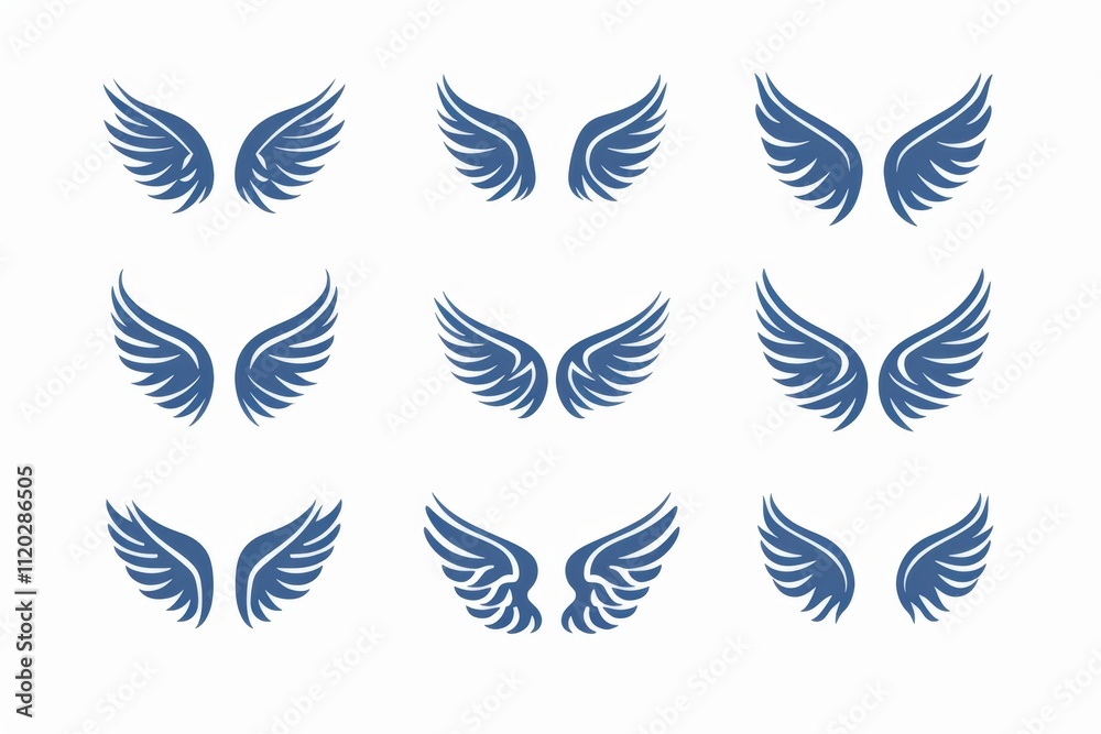 Obraz premium Wings flat icon, angel wings emblem, bird feathers minimal silhouette, pigeon sign, spirituality symbol