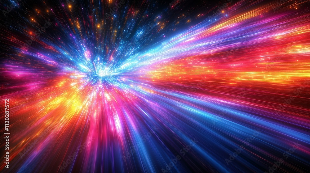 Obraz premium Vibrant cosmic light burst with colorful energy trails and stardust