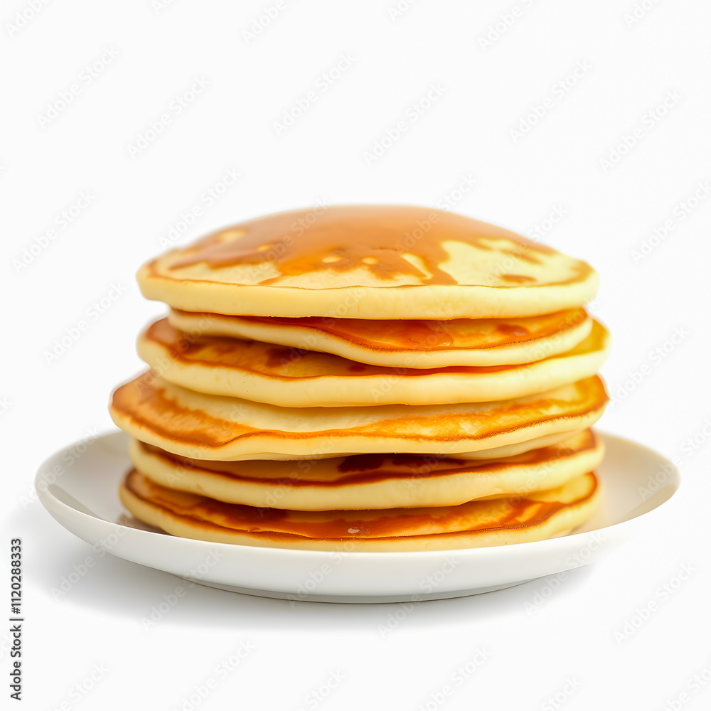 Stack of pancakes on a white plate isolated on a white background. Stack of pancakes on a white plate isolated on a white background.