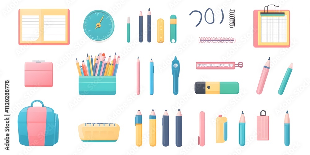 Theme: Study, Teaching, Education, School, Icon Set, Shapes, Objects, Colorful, on White Background, Abstract Image, Texture, Pattern Background, Wallpaper, Cover and Screen of Smartphone, PC, Laptop, Theme: Study, Teaching, Education, School, Icon Set, Shapes, Objects, Colorful, on White Background, Abstract Image, Texture, Pattern Background, Wallpaper, Cover and Screen of Smartphone, PC, Laptop,