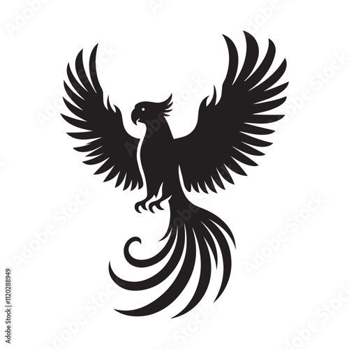 Parrot with spread wings silhouette vector art black color design and solid white background