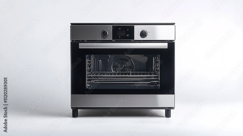 A sleek, modern oven with stainless steel finish, featuring a transparent door and versatile cooking controls. A sleek, modern oven with stainless steel finish, featuring a transparent door and versatile cooking controls.