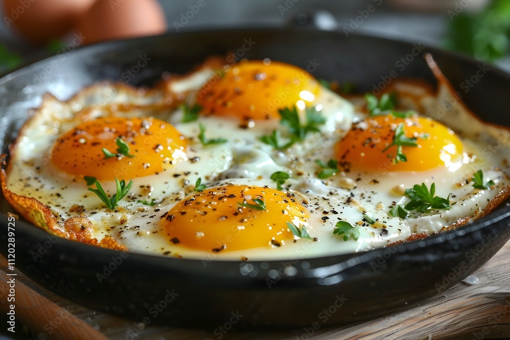 Deliciously Cooked Eggs Sunny-Side Up in a Cast Iron Skillet Deliciously Cooked Eggs Sunny-Side Up in a Cast Iron Skillet