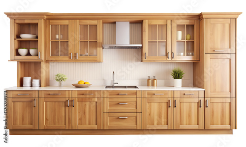 Modern kitchen cabinets isolated on a transparent background, Home furniture, PNG File
