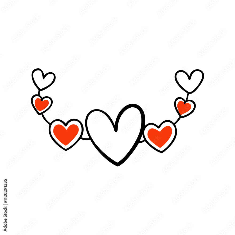 Hand-drawn illustration of a string of hearts in various sizes for romantic mood Hand-drawn illustration of a string of hearts in various sizes for romantic mood