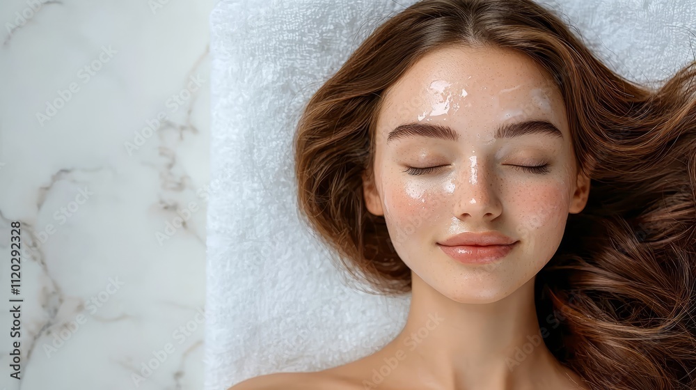 A woman laying on a white towel with her eyes closed