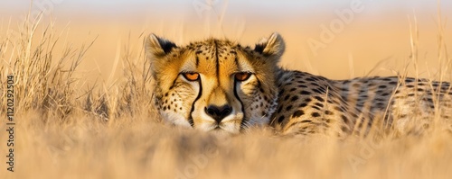 Cheetah hunting in african savannah wildlife golden grassland close-up perspective nature's elegance