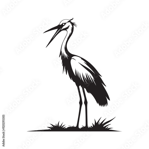 Stork with long legs silhouette vector art black color design and solid white background photo