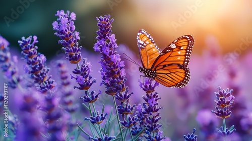 A butterfly sitting on top of a purple flower