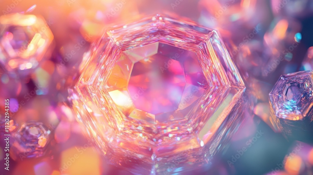 Colorful Crystal Hexagons with Light Reflections Colorful Crystal Hexagons with Light Reflections