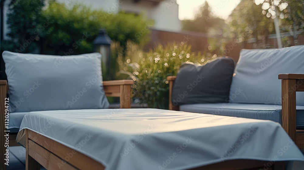 Cozy outdoor seating area with a table, perfect for relaxation and gatherings.