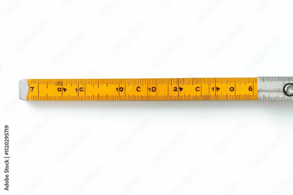 Yellow measuring tape, white background, metallic ends. Yellow measuring tape, white background, metallic ends.