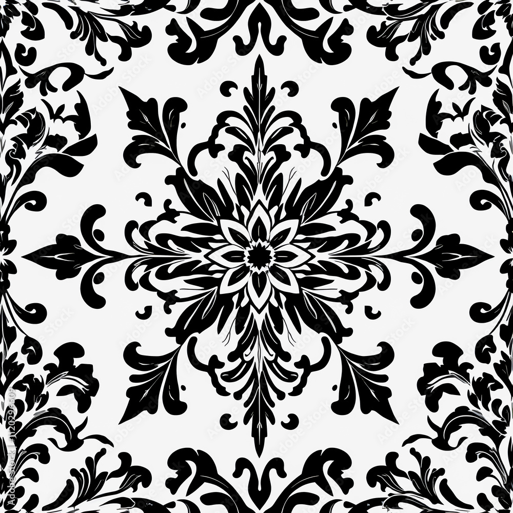 Damask seamless pattern. Vector illustration. Black and white background. Damask seamless pattern. Vector illustration. Black and white background.
