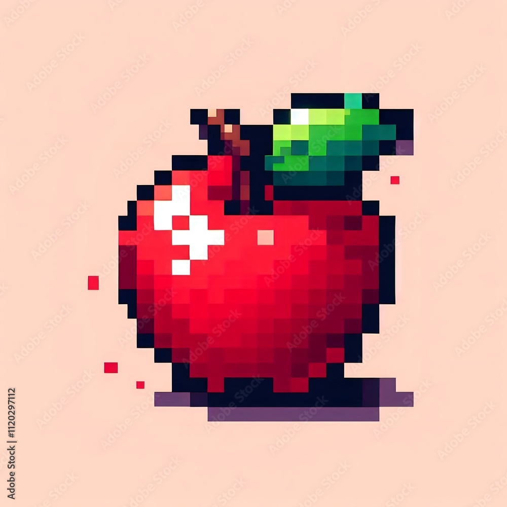 apple portrait with leaves, pixel art apple portrait with leaves, pixel art