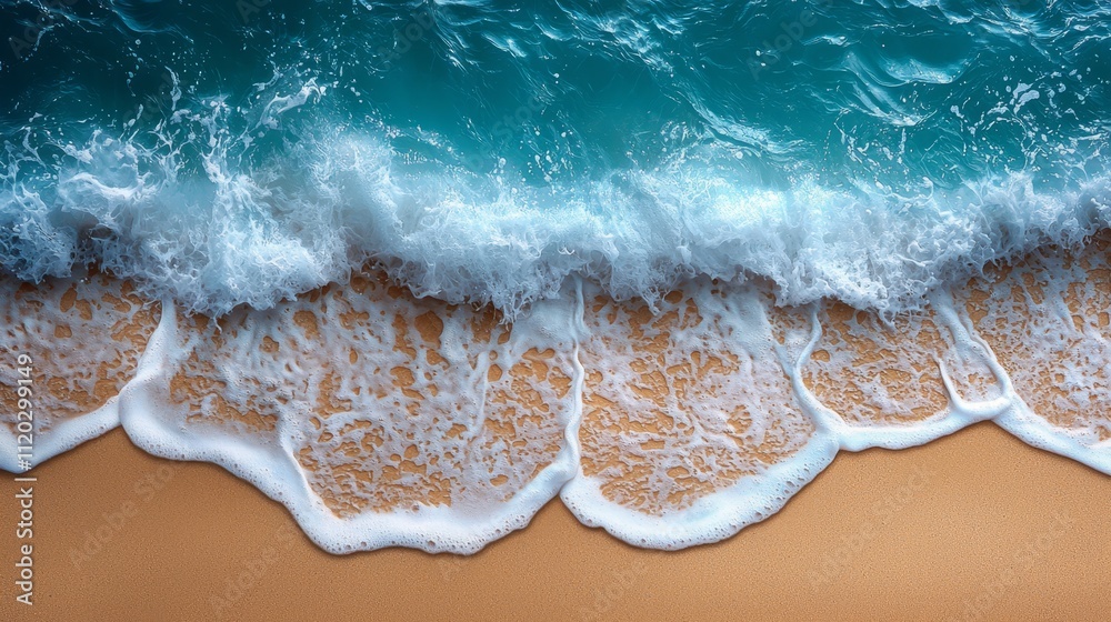 Obraz premium A view of a beach with waves crashing on the sand