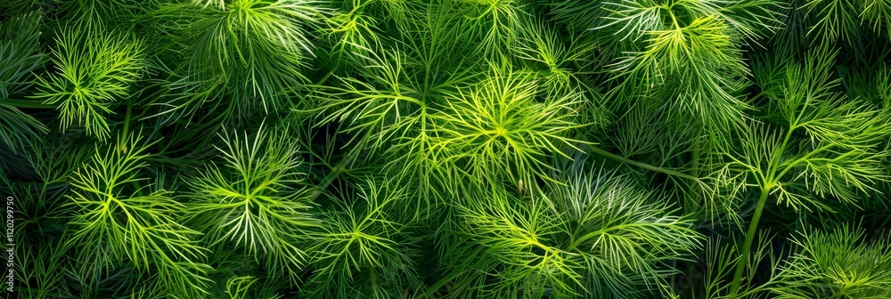 Dill sprig texture background, fresh fennel twigs pattern, raw herb plant bunch banner, fragrant dill leaves