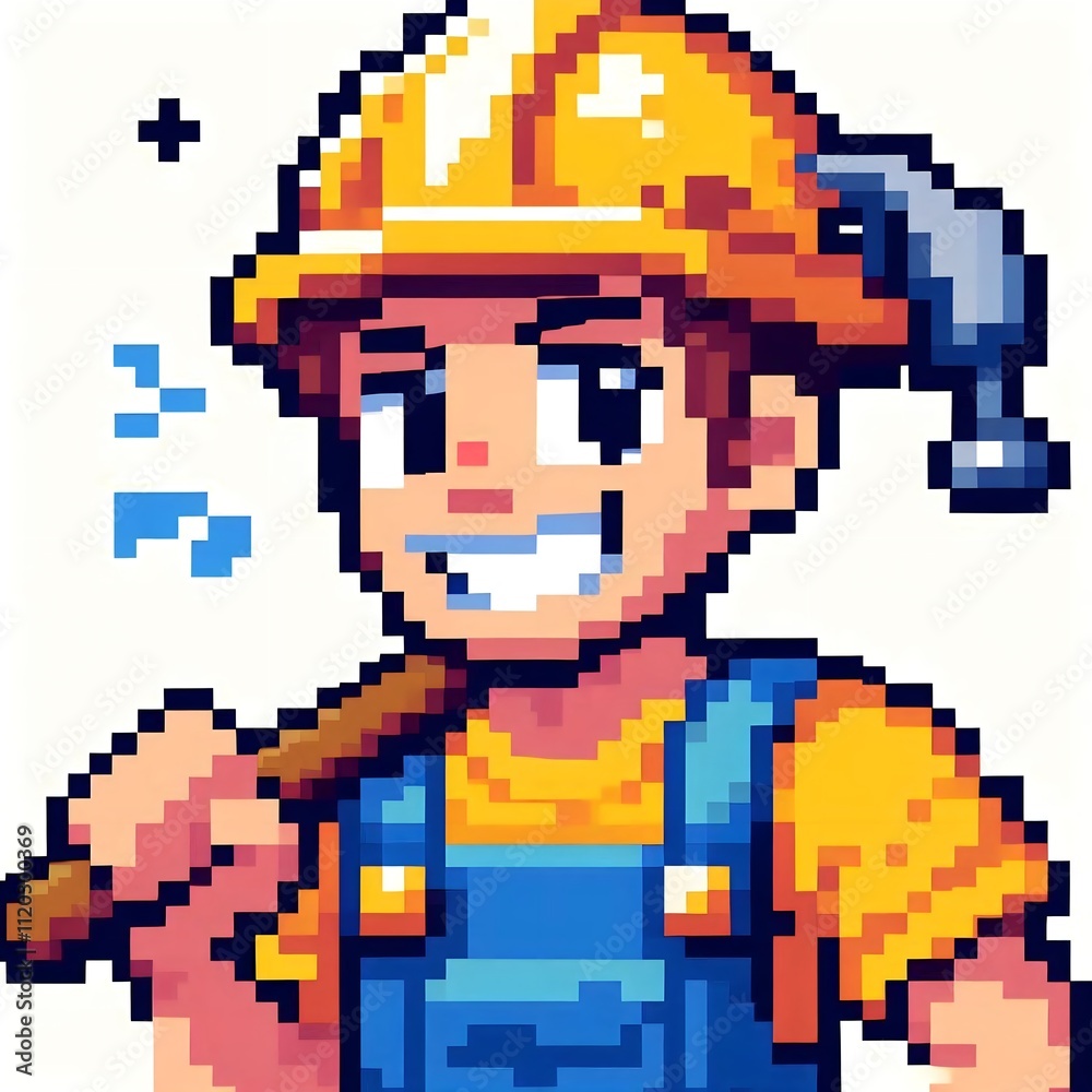 handyman carrying a hammer, pixel art handyman carrying a hammer, pixel art