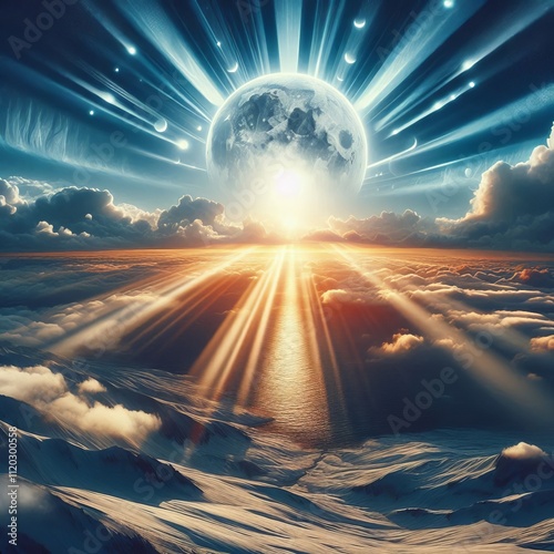 82 Noon Sunlight Bright direct sun rays at midday with clear sha photo