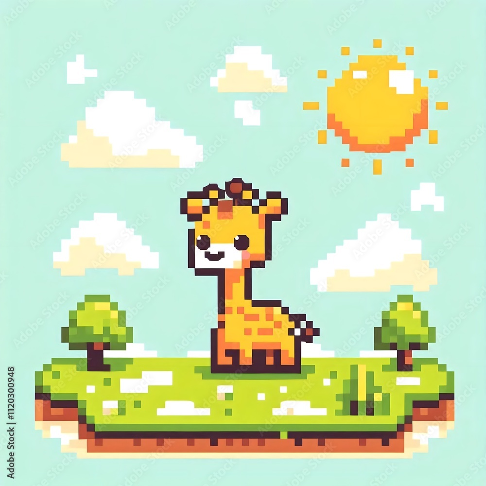 Fototapeta premium giraffe in the garden, pixel art