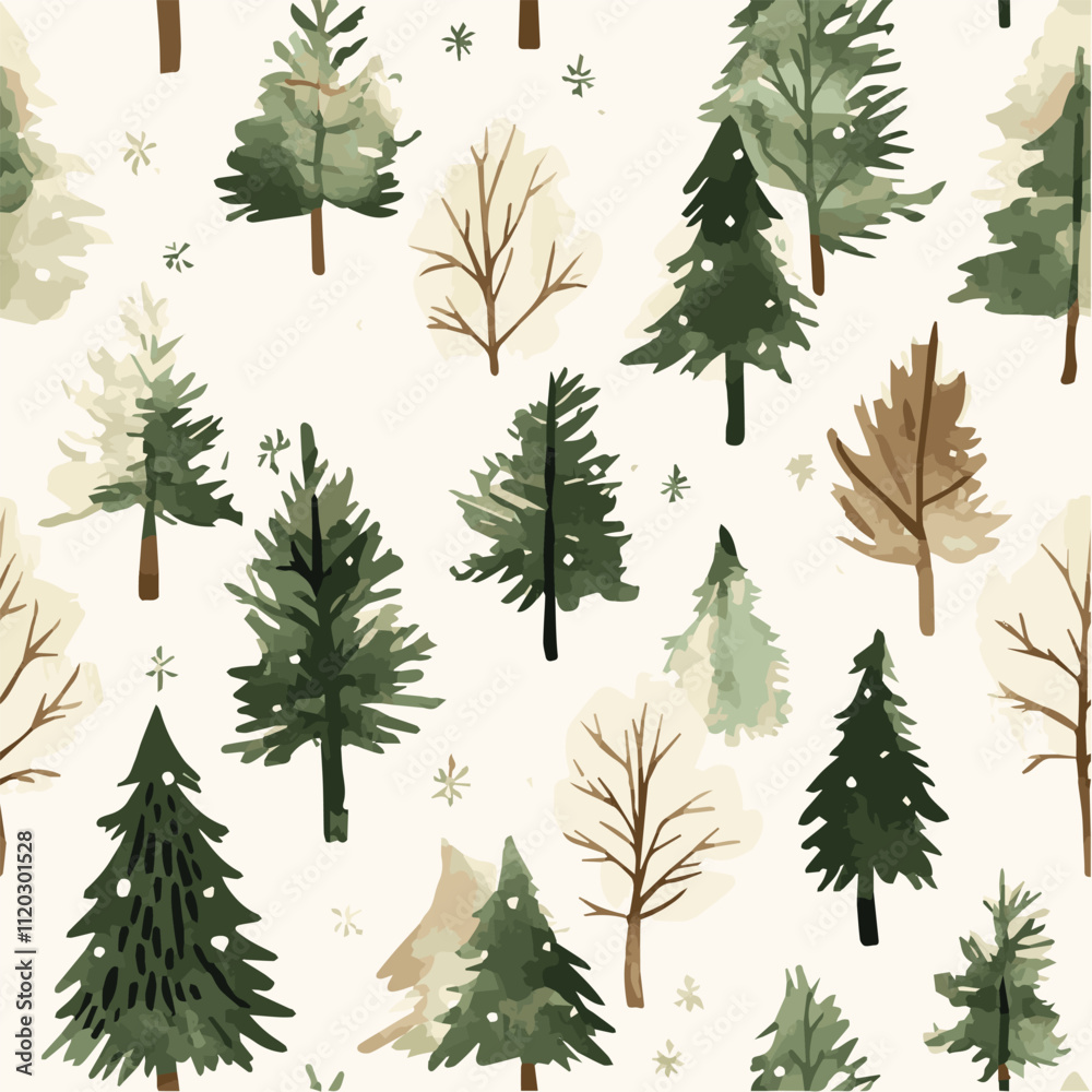 Obraz premium Vector seamless pattern of Christmas Watercolor Winter Forest