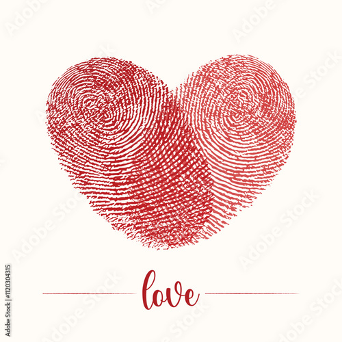 Fingerprint heart. Red love isolated on white background. Cute love illustration. Design elements for Valentine's day, wedding, greeting card, banner, poster. Heart shape vector. Love, heart icon.