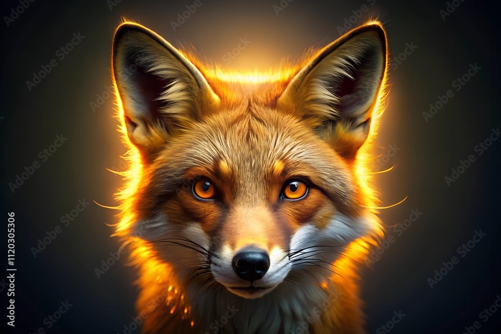 Fototapeta premium a fox head is lit up with a gold center