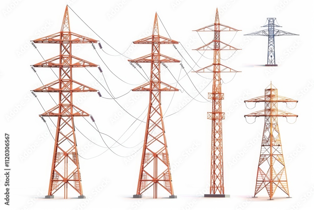 Power line icon, electric main 3d realistic symbol, electric line minimal emblem, lamps, power line pictogram