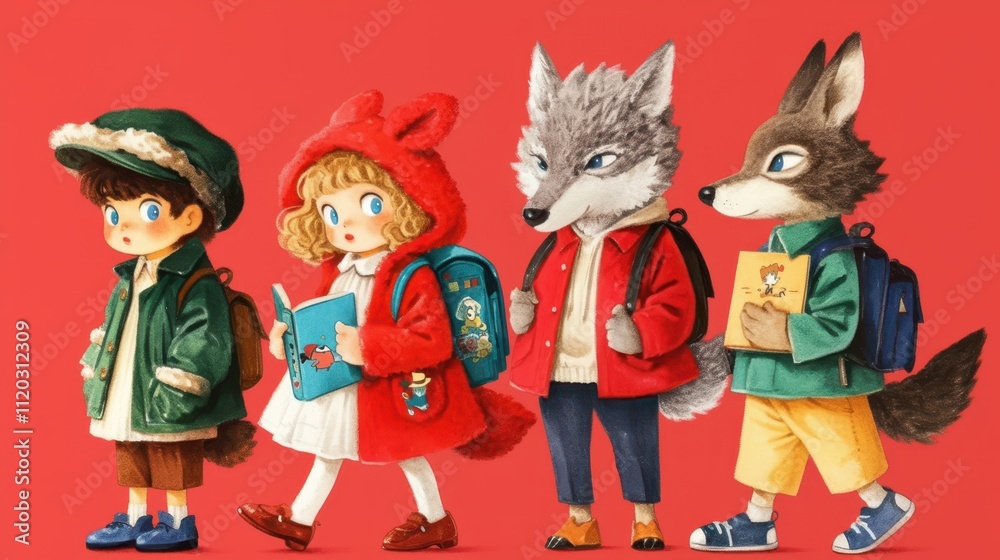 Naklejka premium Playful Children Dressed as Cartoon Characters in Colorful Costumes Perfect for Creative, Commercial, and Modern Photography Projects