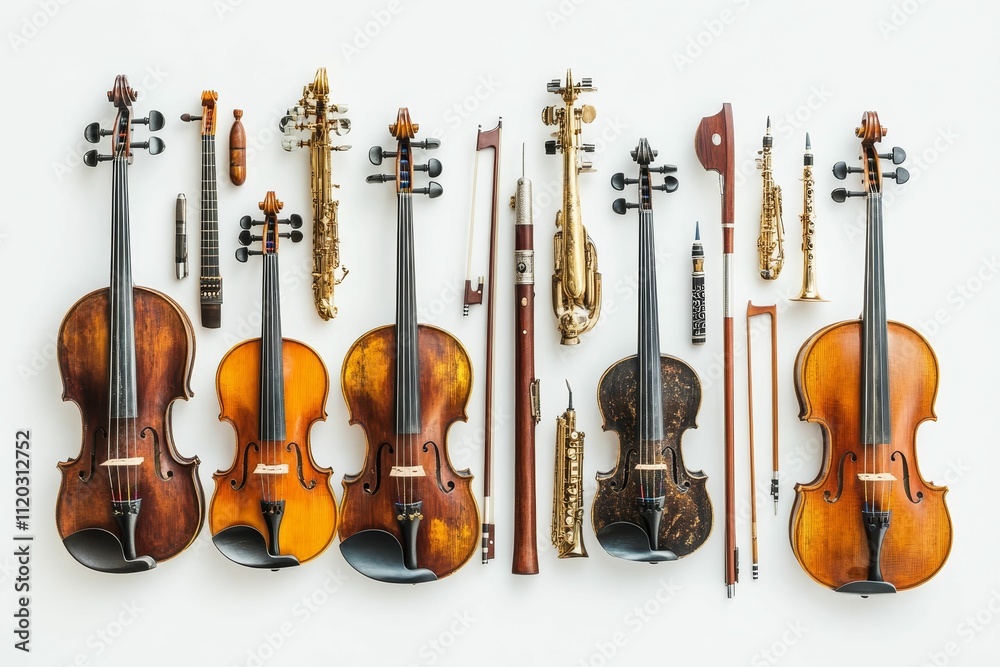 Fototapeta premium Orchestral string, woodwind, and brass instruments.