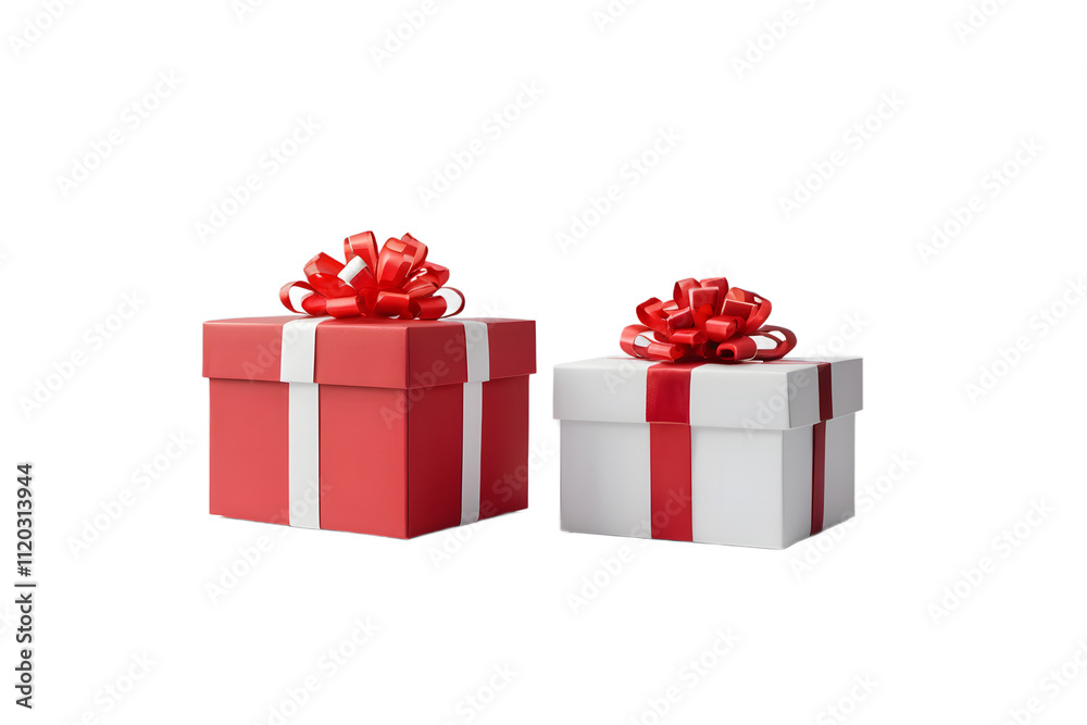 Obraz premium Two Gift Boxes with Red Ribbons on Transparent Background