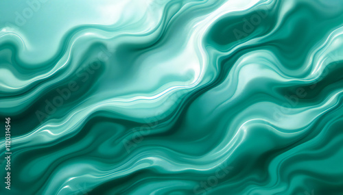 Swirling waves of teal and mint green, create a fluid, abstract pattern with a sense of movement and depth.