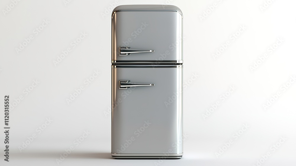 A sleek, retro-style refrigerator with a metallic finish, featuring a two-door design, ideal for modern kitchens. A sleek, retro-style refrigerator with a metallic finish, featuring a two-door design, ideal for modern kitchens.