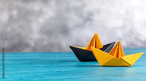 Creative origami boats indoor setting still life photography minimalist style close-up artistic expression photo