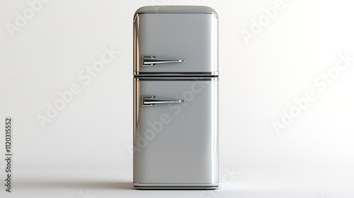 A sleek, retro-style refrigerator with a metallic finish, featuring a two-door design, ideal for modern kitchens.