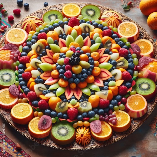 72 Colorful Fruit Platters Fruits arranged in vibrant Holi inspi photo