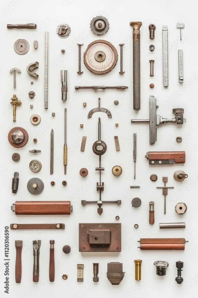 Obraz premium Assorted metal and wood tools arranged symmetrically.