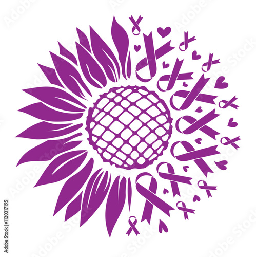 epilepsy awareness month, purple sunflower and ribbon
