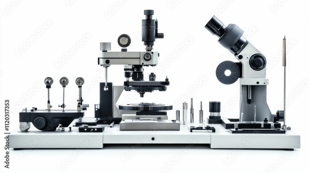 Precision scientific instrument with two microscopes. Precision scientific instrument with two microscopes.