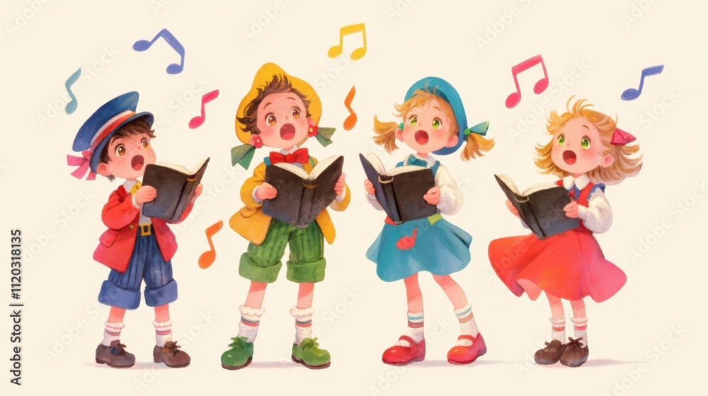 Joyful Kids Singing Together with Musical Notes in a Bright Environment Happy Children Making Music Memories in a Creative Setting Joyful Kids Singing Together with Musical Notes in a Bright Environment Happy Children Making Music Memories in a Creative Setting