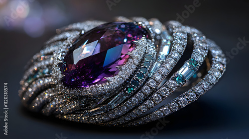 Artistically Crafted Jewelry Piece Featuring a Remarkable Alexandrite Centerpiece Elegantly Adorned with Delicate Diamonds for Timeless Elegance photo