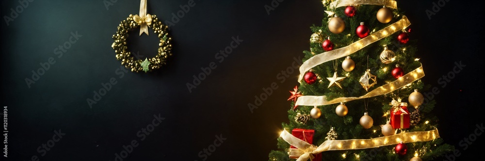 Fototapeta premium Sparkling Merry Christmas and Happy New Year Banner – Elegant Holiday Design with Wintery Elements and Festive Cheer