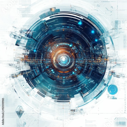 Abstract digital data, swirling concentric circles.