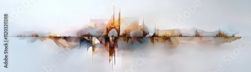 Panel kuchenny z motywem Horizontal abstract art, blending bold brushstrokes with muted tones