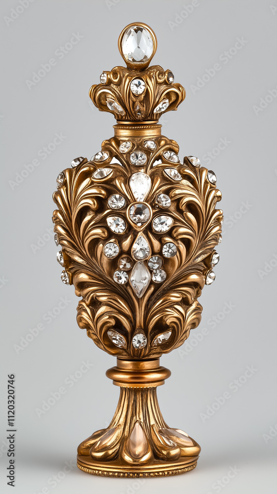 Antique perfume atomizer features stunning crystal details on a golden body, showcasing intricate artistry Antique perfume atomizer features stunning crystal details on a golden body, showcasing intricate artistry