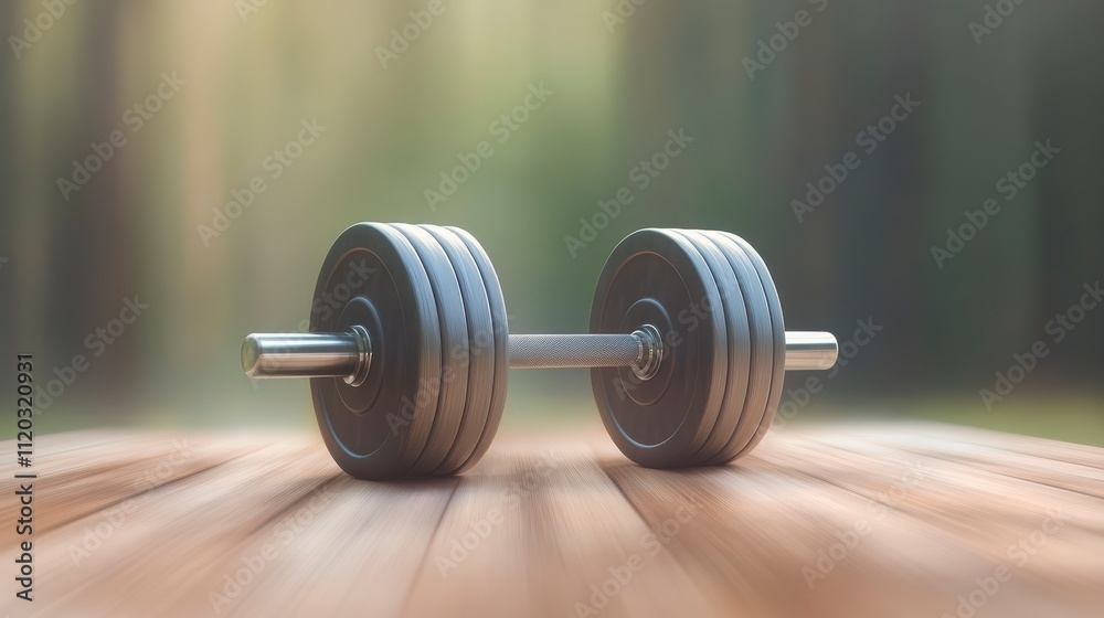 Dumbbell on Wooden Platform with Motion Blur Effect Dumbbell on Wooden Platform with Motion Blur Effect