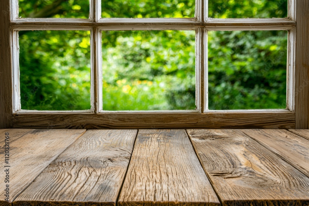 Nature scene through window outdoor garden view photography bright green environment close-up perspective for tranquil vibes