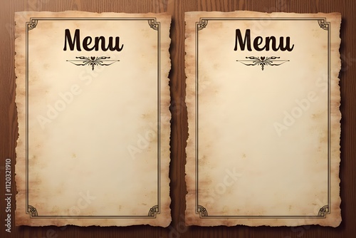 Vintage Art Deco Menu Templates in Sepia Tones for Restaurant Design with Copy Space