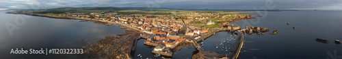 Aerial panorama view of town of Dunbar 