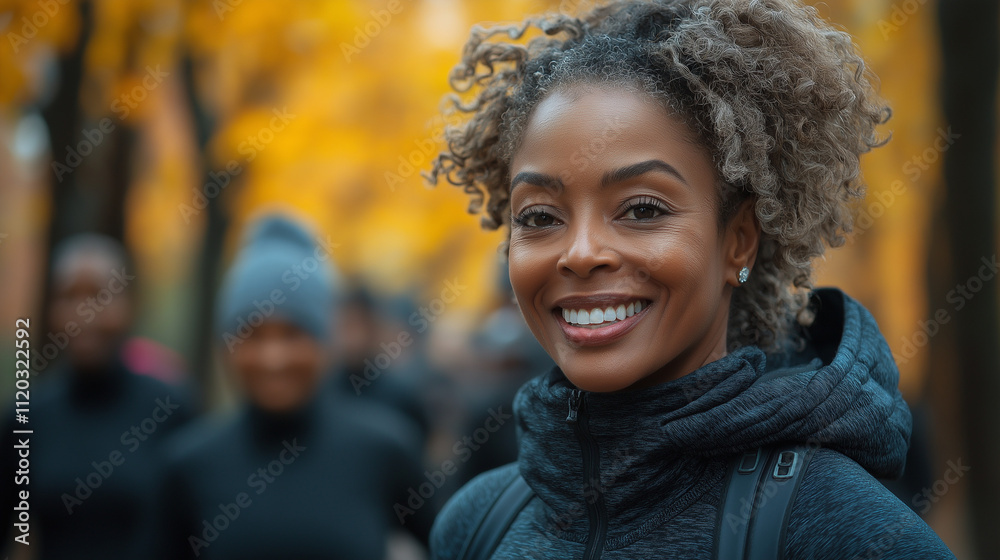 Beautiful mature woman smiling and look at side at park with friends. Beautiful mature woman smiling and look at side at park with friends.