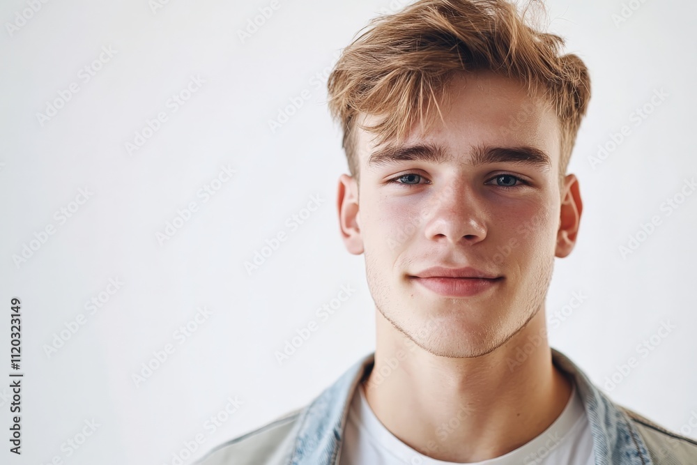Portrait of a Young Man with Stylish Hair and Confident Smile Against a Neutral Background Portrait of a Young Man with Stylish Hair and Confident Smile Against a Neutral Background